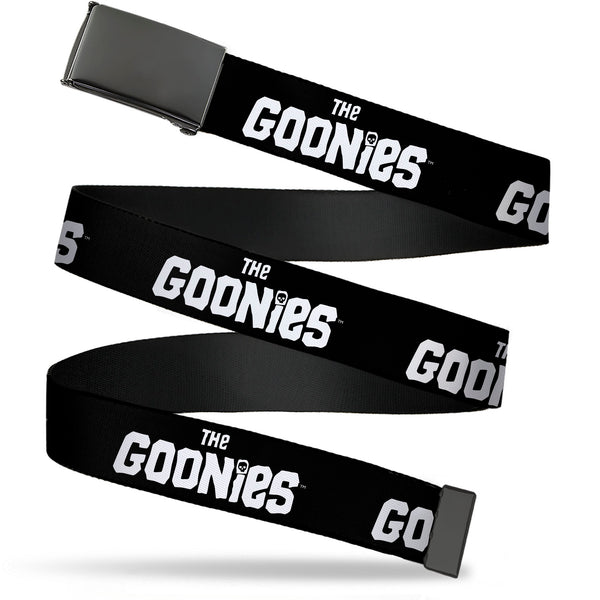 Buckle-Down Web Belt Blank Black Buckle - THE GOONIES Title Logo Black/White Webbing