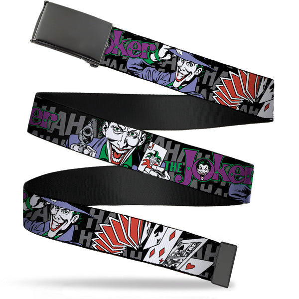 Buckle-Down Web Belt Blank Black Buckle - The Joker Pose/Cards/HAHAHAHA Black/Gray Webbing