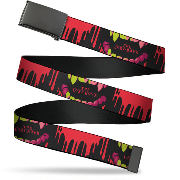 Buckle-Down Web Belt Blank Black Buckle - THE LOST BOYS Teeth Fangs Close-Up Title Logo Black/Reds/Yellows Webbing