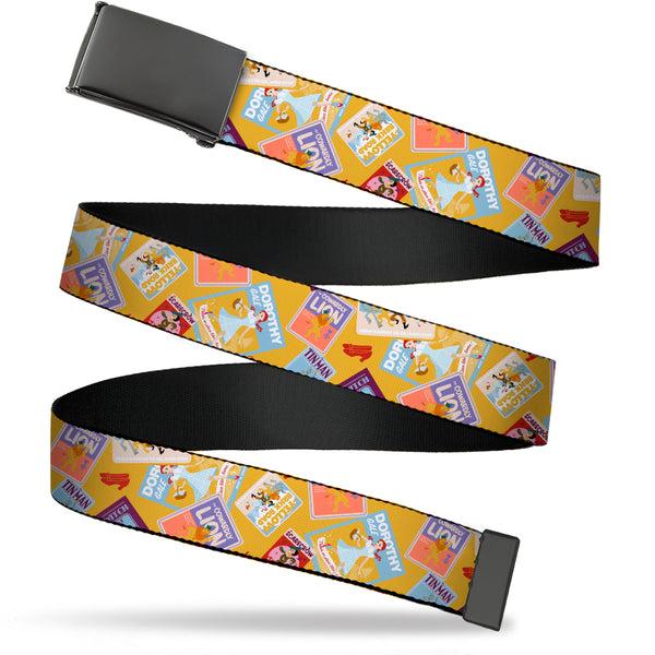 Buckle-Down Web Belt Blank Black Buckle - The Wizard of Oz Characters Scenes and Icons Collage Yellow Webbing