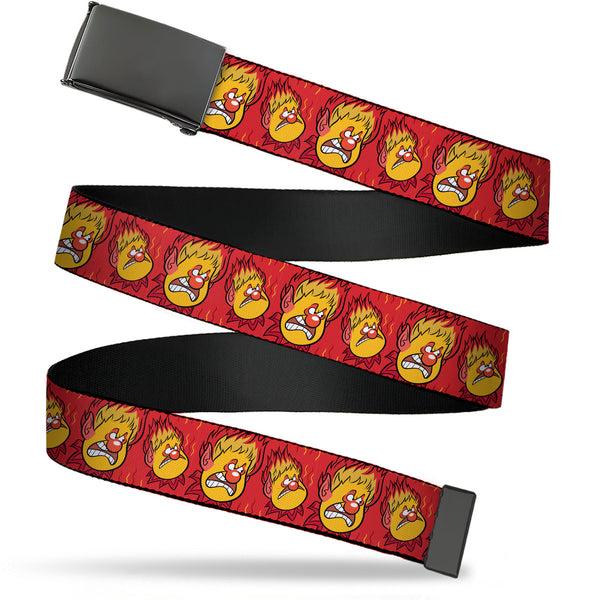Buckle-Down Web Belt Blank Black Buckle - The Year Without a Santa Claus Heat Miser Face Collage Reds Webbing