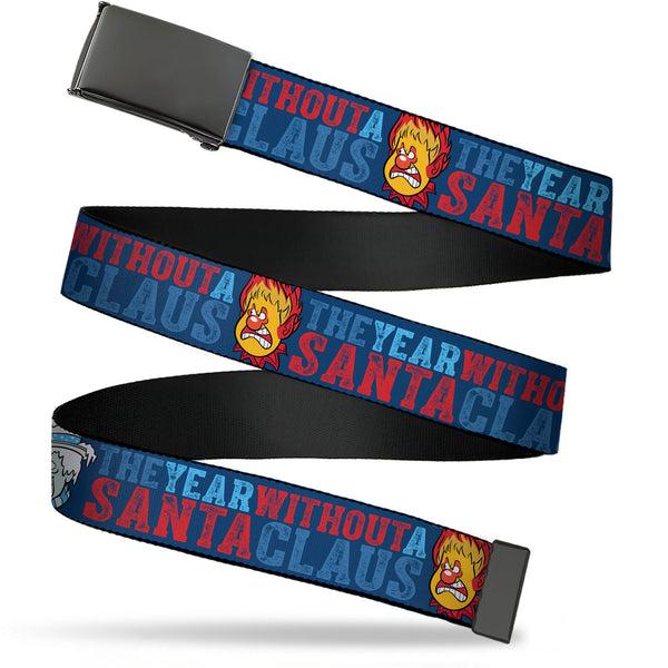 Buckle-Down Web Belt Blank Black Buckle - THE YEAR WITHOUT A SANTA CLAUS Heat and Snow Miser Faces Blues/Reds Webbing
