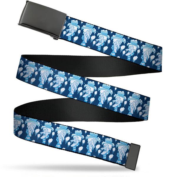 Buckle-Down Web Belt Blank Black Buckle - The Year Without a Santa Claus Snow Miser Face Collage Blues Webbing