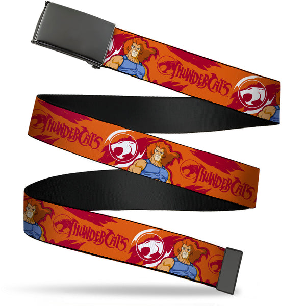 Buckle-Down Web Belt Blank Black Buckle - THUNDERCATS Lion-O Pose and Title Logo Orange/Red/White Webbing