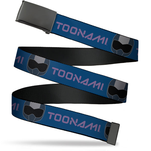 Buckle-Down Web Belt Blank Black Buckle - TOONAMI Title Logo and Robot TOM Head Blue/Purple/Grays Webbing