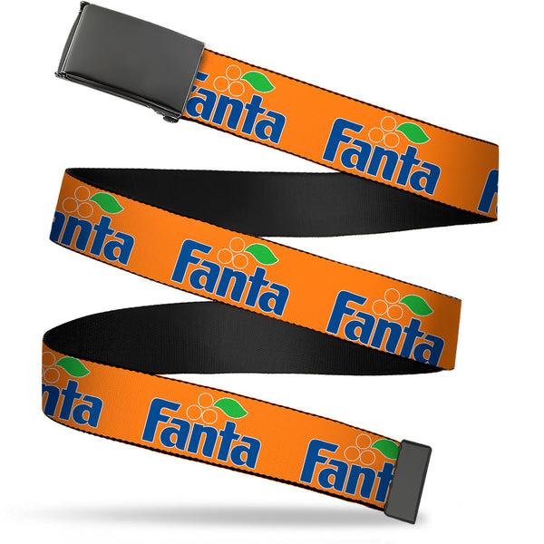 Buckle-Down Web Belt Blank Black Buckle - Vintage Orange FANTA Logo Orange/Blue Webbing