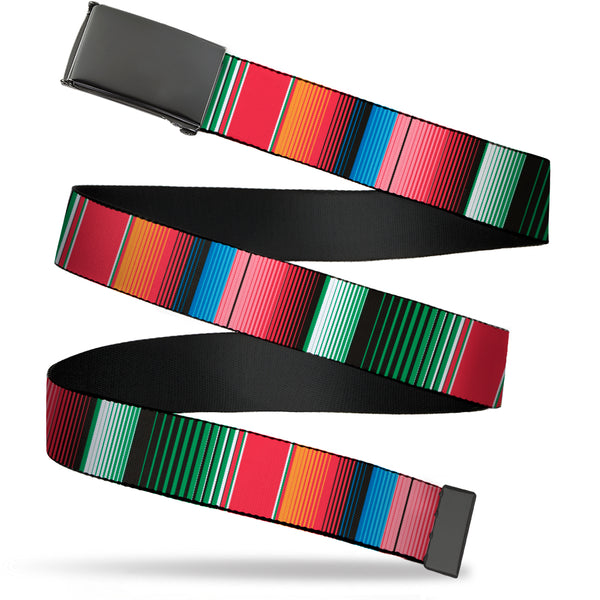 Buckle-Down Web Belt Blank Black Buckle - Zarape5 Vertical Multi Color Stripe Webbing