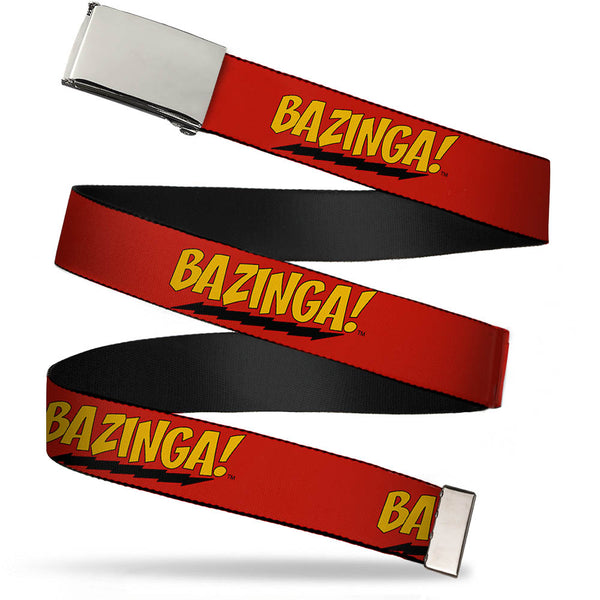 Buckle-Down Web Belt Blank Chrome Buckle - BAZINGA Red/Gold/Black Webbing