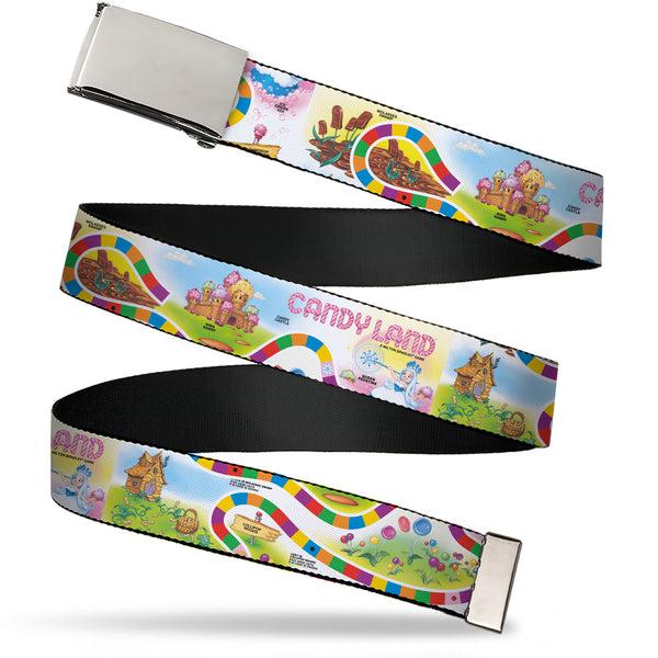 Buckle-Down Web Belt Blank Chrome Buckle - CANDY LAND Queen Frostine Game Path Pose and Lands Multi Color Webbing