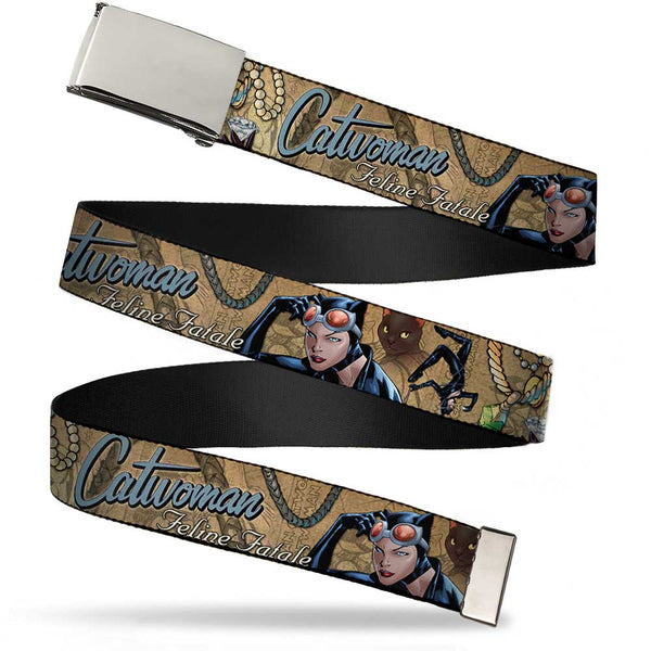Buckle-Down Web Belt Blank Chrome Buckle - CATWOMAN-NINE LIVES OF A FELINE FATALE Pose2/Jewelry/Black Cat Tans Webbing
