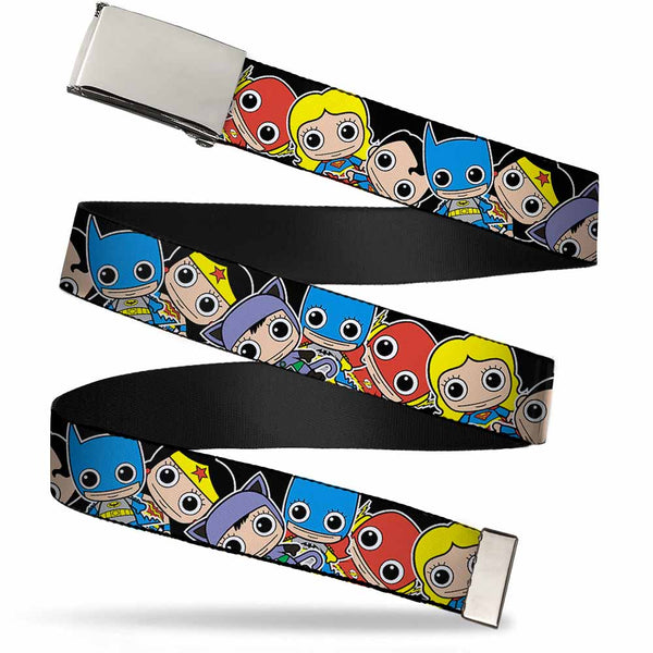 Buckle-Down Web Belt Blank Chrome Buckle - DC Mini Group Stacked Black Webbing