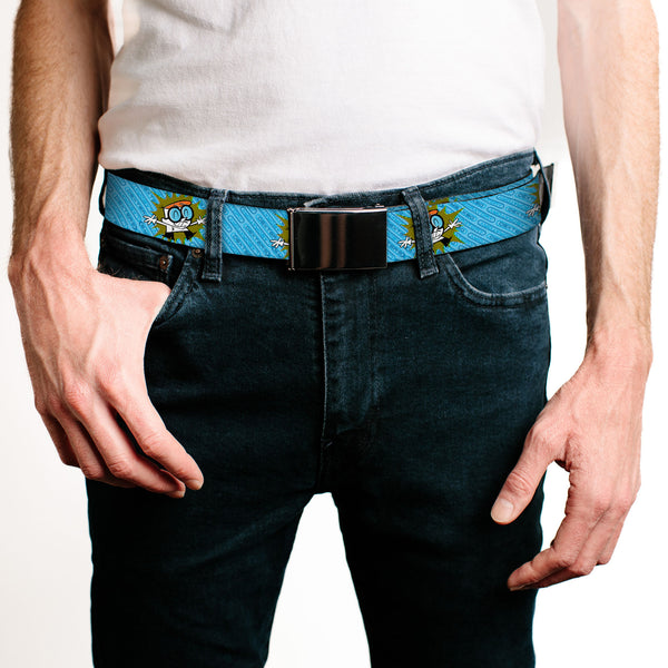 Buckle-Down Web Belt Blank Chrome Buckle - Dexter's Lab Dexter Arms Up Pose And Text Blues Webbing