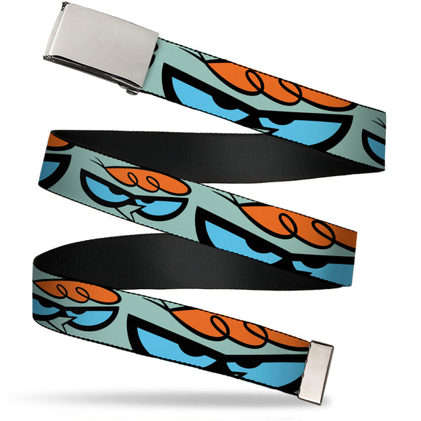 Buckle-Down Web Belt Blank Chrome Buckle - Dexter's Laboratory Dexter Face Close-Up Blue Webbing