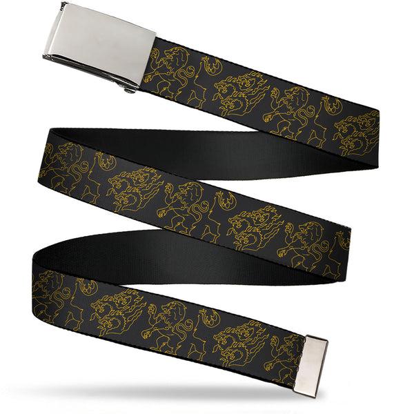 Buckle-Down Web Belt Blank Chrome Buckle - House of the Dragon Four House Icons Black/Yellow Webbing