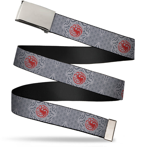Buckle-Down Web Belt Blank Chrome Buckle - House of the Dragon Rising Dragon Icon Black/Red Webbing
