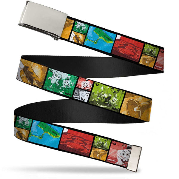 Buckle-Down Web Belt Blank Chrome Buckle - Krusty Krab's Cam Scene Blocks Webbing