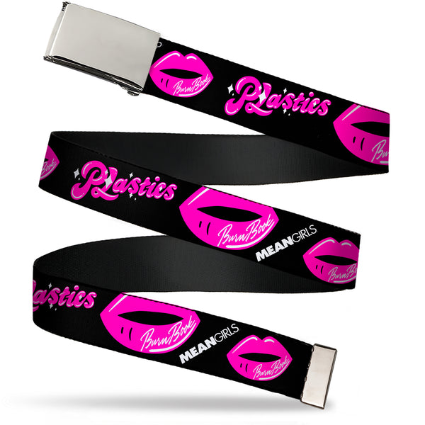 Buckle-Down Web Belt Blank Chrome Buckle - Mean Girls PLASTICS Kisses Black/Pink Webbing
