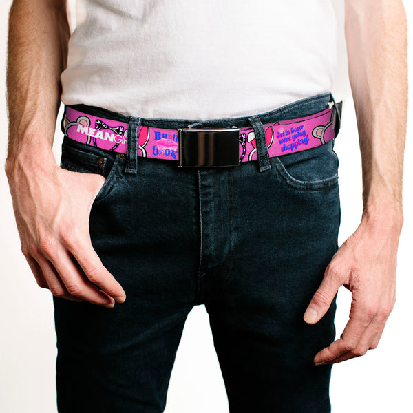 Buckle-Down Web Belt Blank Chrome Buckle - MEAN GIRLS Quotes And Plastics Animal Ears Collage Pink Webbing