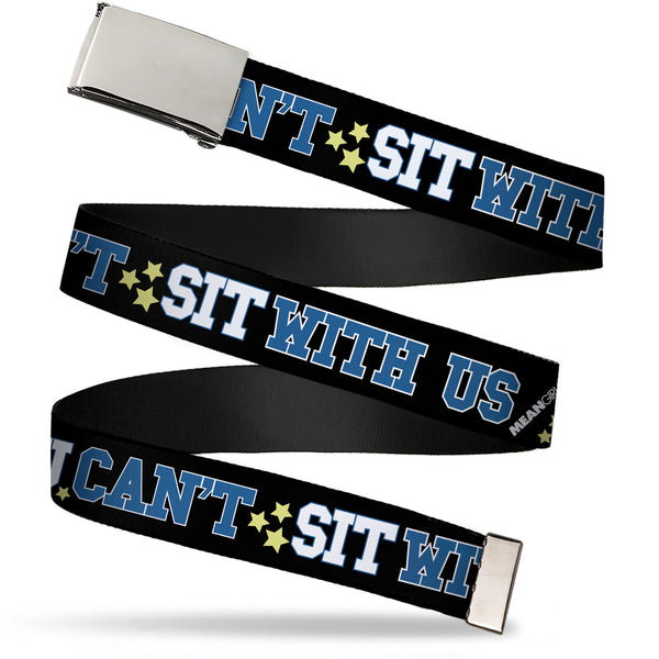 Buckle-Down Web Belt Blank Chrome Buckle - Mean Girls YOU CAN'T SIT WITH US Varsity Blues/White/Yellow Webbing