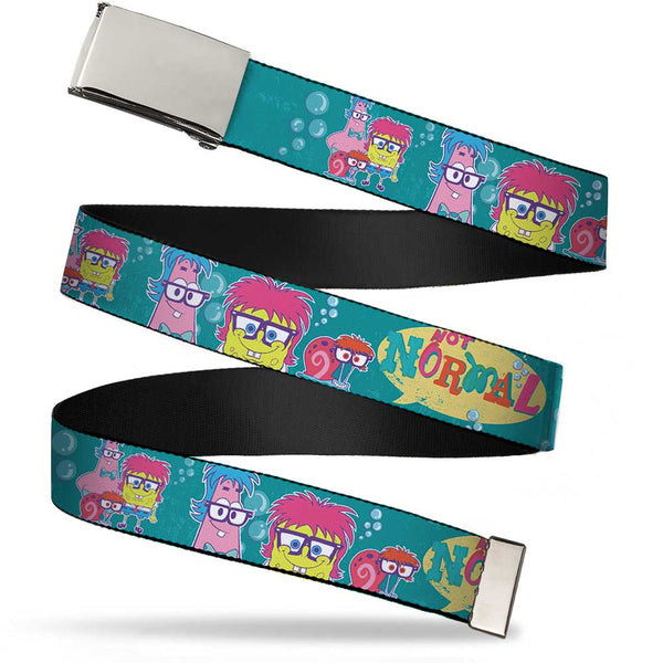 Buckle-Down Web Belt Blank Chrome Buckle - Patrick SpongeBob & Gary NOT NORMAL Aqua Webbing