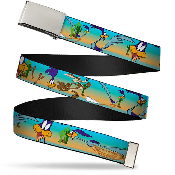 Buckle-Down Web Belt Blank Chrome Buckle - Road Runner/Wile E. Coyote Scene1 Desert Webbing