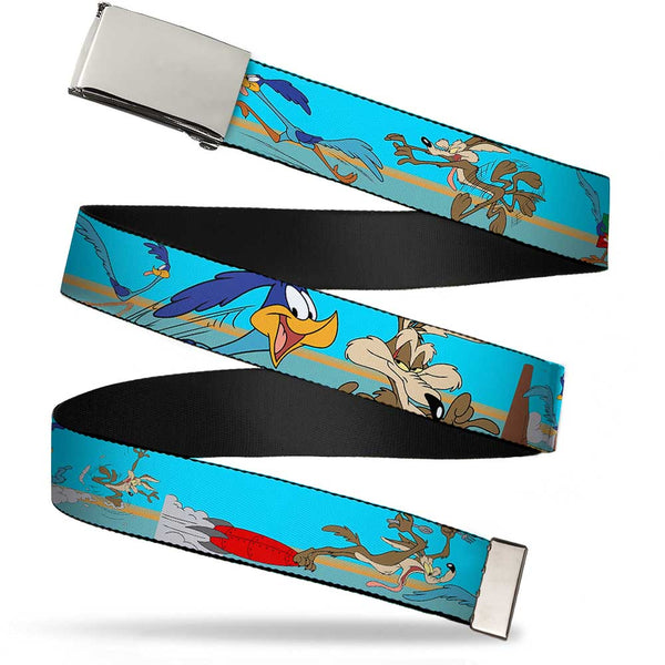 Buckle-Down Web Belt Blank Chrome Buckle - Road Runner/Wile E. Coyote Scene2 Desert Webbing
