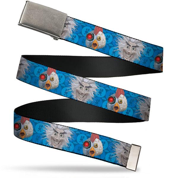 Buckle-Down Web Belt Blank Chrome Buckle - Robot Chicken and Mad Scientist Expressions Blues Webbing