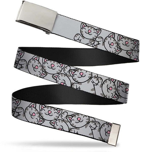Buckle-Down Web Belt Blank Chrome Buckle - Soft Kitty Poses Webbing