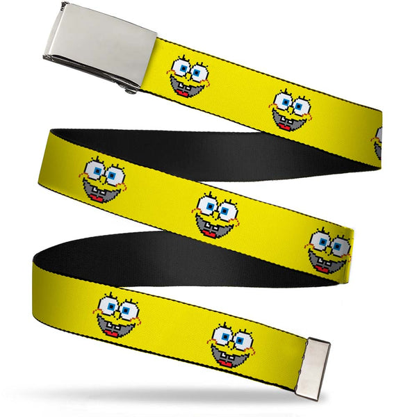 Buckle-Down Web Belt Blank Chrome Buckle - SpongeBob 8-Bit Smile Yellow Webbing