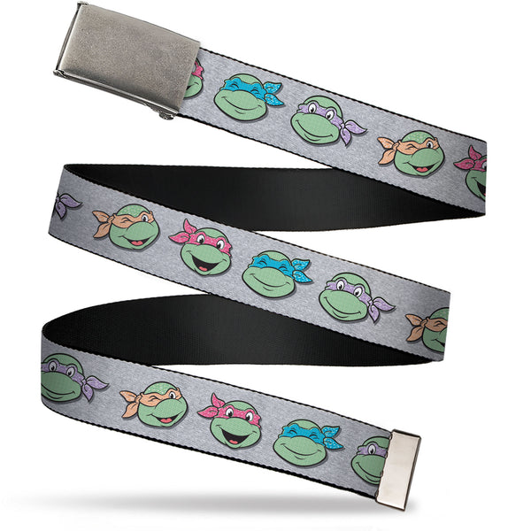 Buckle-Down Web Belt Blank Chrome Buckle - Teenage Mutant Ninja Turtles Expressions Gray Webbing