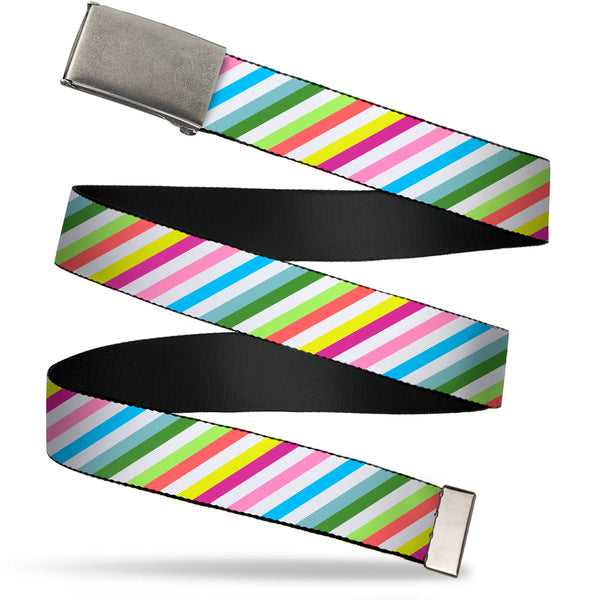 Buckle-Down Web Belt Blank Matte Buckle - Diagonal Stripes White/Multi Color Webbing