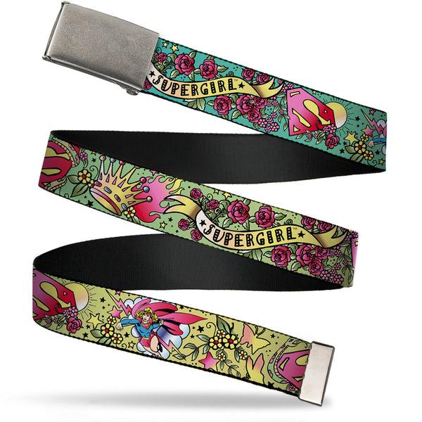 Buckle-Down Web Belt Blank Matte Buckle - Supergirl Tattoo Scene Webbing