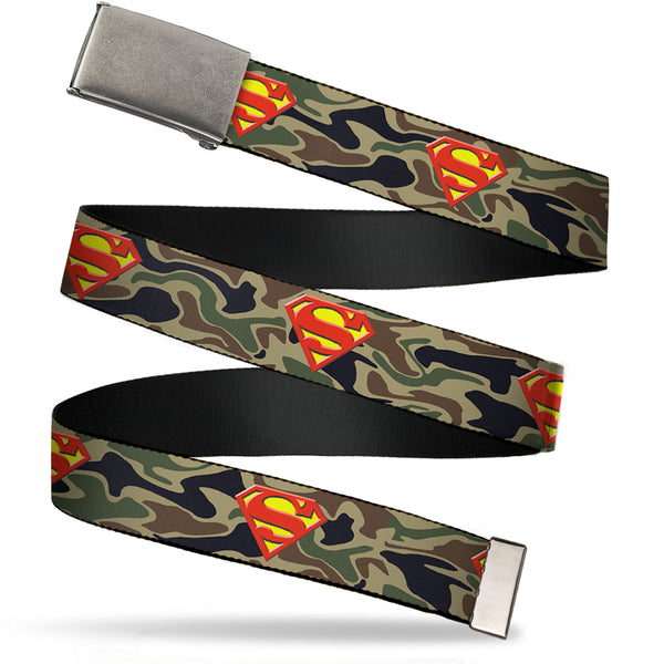 Buckle-Down Web Belt Blank Matte Buckle - Superman Shield Camo Olive Webbing
