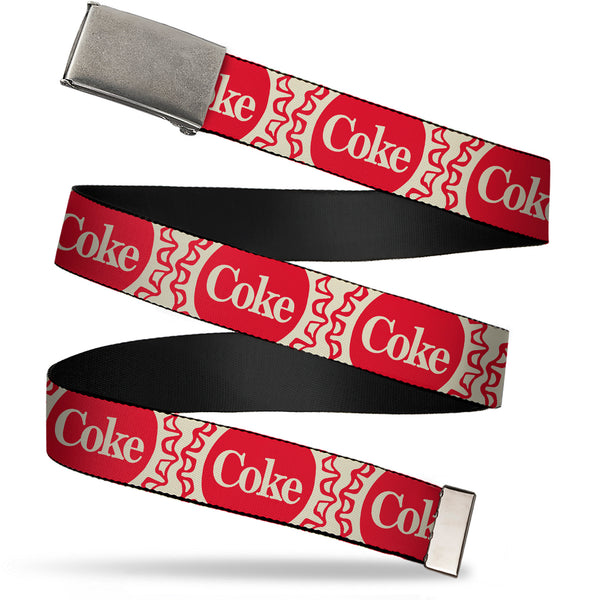 Buckle-Down Web Belt Blank Matte Buckle - Vintage COKE Bottle Caps White/Red Webbing