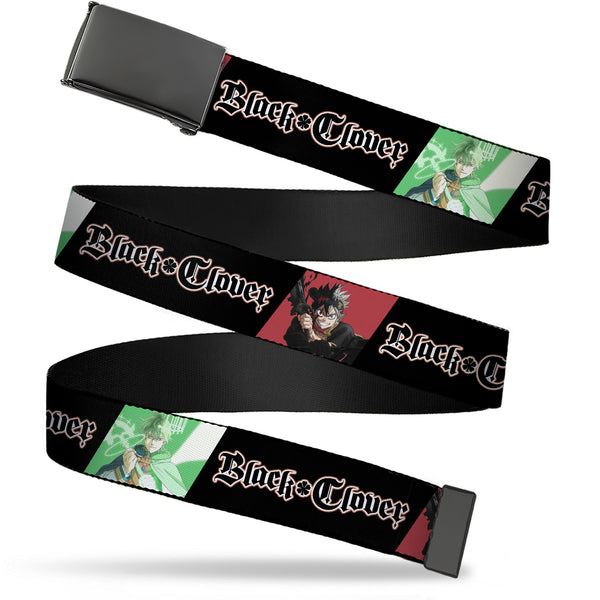 Buckle-Down Web Belt Clamp Buckle - BLACK CLOVER Asta and Yuno Pose Blocks with Title Logo Black Webbing