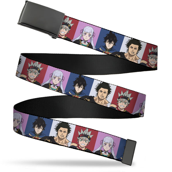 Buckle-Down Web Belt Clamp Buckle - Black Clover Four Character Pose Blocks Multi Color Webbing