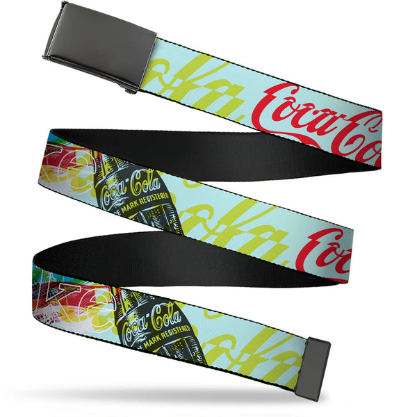 Buckle-Down Web Belt Clamp Buckle - COCA-COLA COKE Logos and Bottle Pop Art Multi Color Webbing