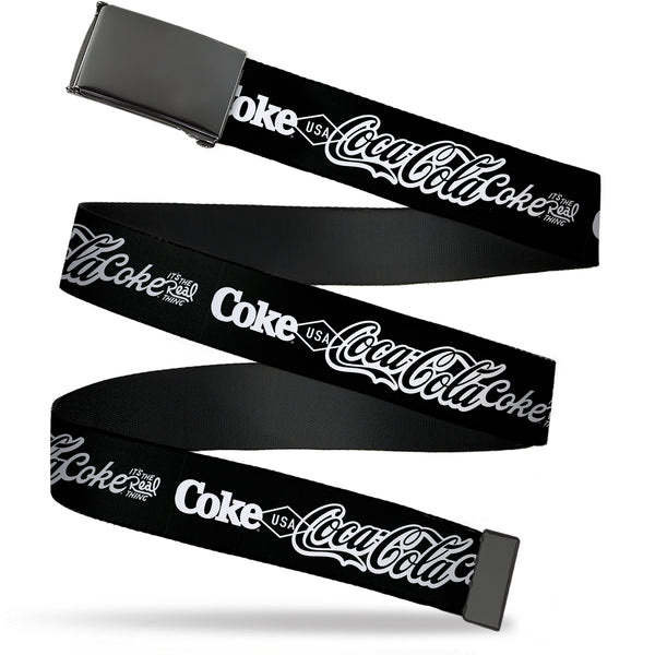 Buckle-Down Web Belt Clamp Buckle - COCA-COLA COKE Typography IT'S THE REAL THING Black/White Webbing