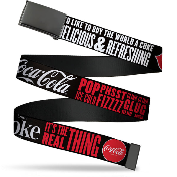 Buckle-Down Web Belt Clamp Buckle - Coca-Cola ENJOY COKE IT'S THE REAL THING Kiss Black/White/Red Webbing