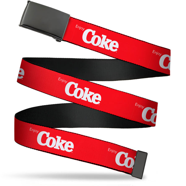 Buckle-Down Web Belt Clamp Buckle - Coca-Cola ENJOY COKE Text Logo Red/White Webbing