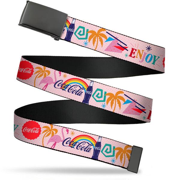 Buckle-Down Web Belt Clamp Buckle - Coca-Cola ENJOY Vibrant Icons Collage Pinks/Multi Color Webbing