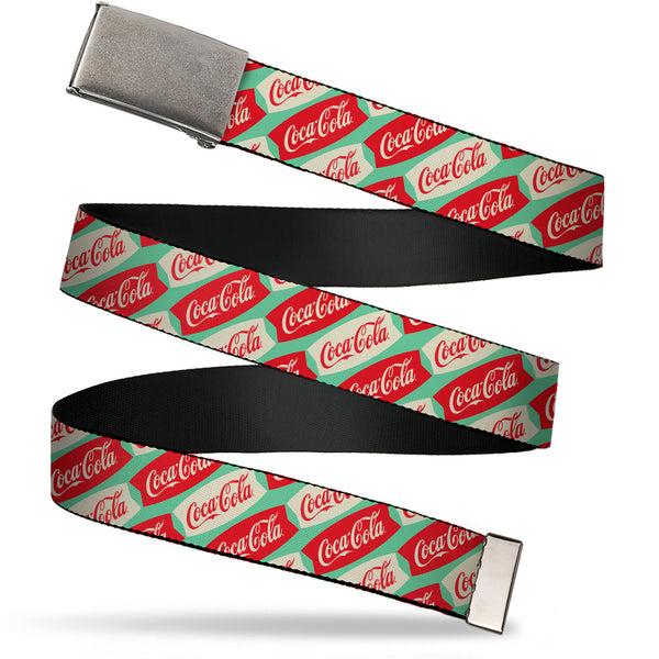 Buckle-Down Web Belt Clamp Buckle - Coca-Cola Script Marquee Logo Green/Red/White Webbing