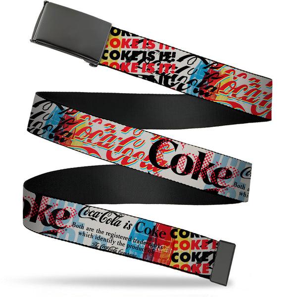 Buckle-Down Web Belt Clamp Buckle - COKE IS IT Pop Art Collage Multi Color Webbing