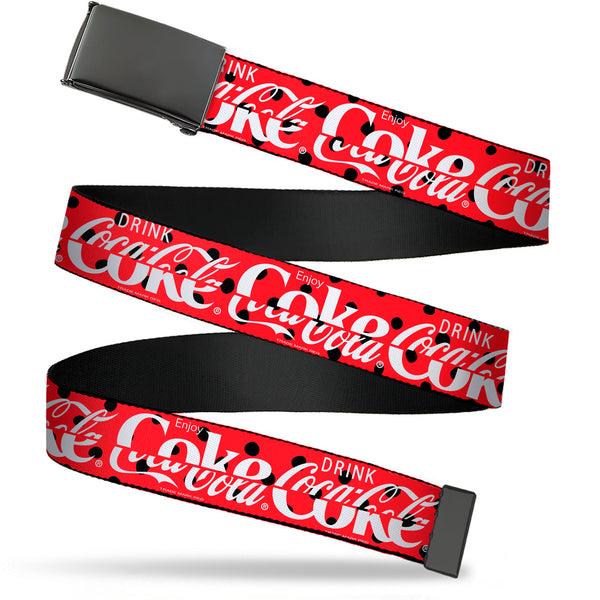 Buckle-Down Web Belt Clamp Buckle - DRINK COCA-COLA COKE Polka Dot Red/Black/White Webbing
