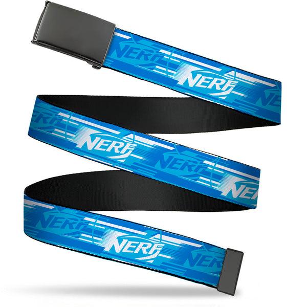 Buckle-Down Web Belt Clamp Buckle - NERF Logo Streaks Blues/White Webbing