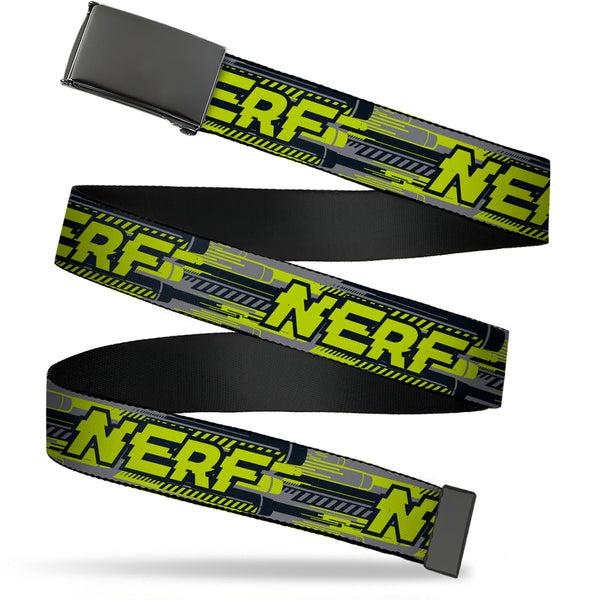 Buckle-Down Web Belt Clamp Buckle - NERF Text Glitch Logo Gray/Yellow/Black Webbing
