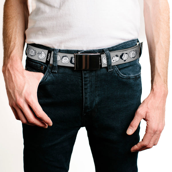 Buckle-Down Web Belt Clamp Buckle - Peanuts Gang Expressions Gray/Black/White Webbing