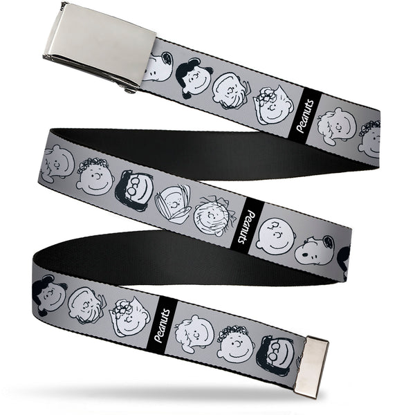 Buckle-Down Web Belt Clamp Buckle - Peanuts Gang Expressions Gray/Black/White Webbing