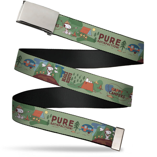 Buckle-Down Web Belt Clamp Buckle - Peanuts HAPPY CAMPER BEAGLE SCOUTS Scenes Webbing