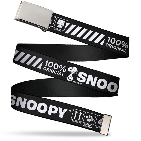 Buckle-Down Web Belt Clamp Buckle - Peanuts SNOOPY Care Symbols 100% ORIGINAL Black/White Webbing